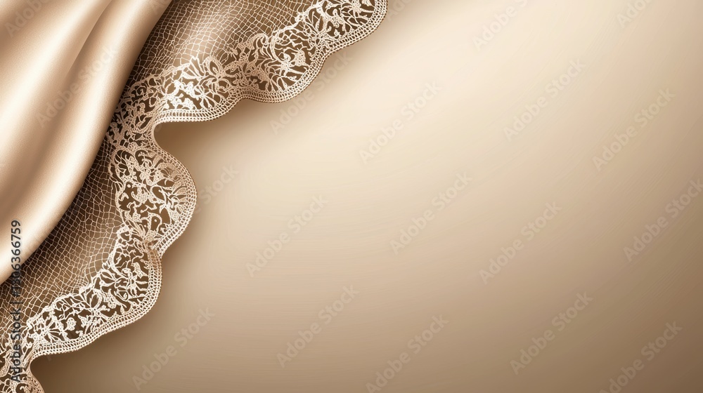 Fototapeta premium Seamless delicate golden lace swirls on soft ivory silk, refined bridal luxury pattern, high-end romantic elegance, sophisticated aristocratic ornamental beauty