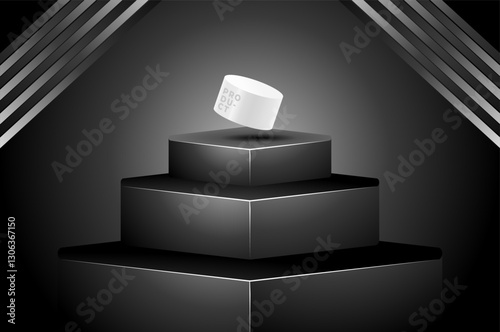3D product background Dark Cubical podium overlapping . Illustration display for cosmetic or beauty product