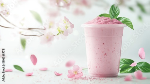 Matcha smoothie and sakura cherry blossom tree,spring season ,drink sweets for banners,Collection of matcha drinks with latte,menu popular japan,cards, flyers,wallpapers,copy space.