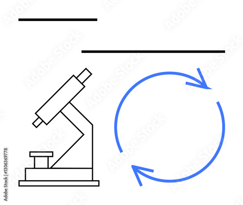 Microscope beside blue circular arrows, symbolizing scientific exploration, research methodology, and iterative analysis. Ideal for science, innovation, biology, experiments, education lab work