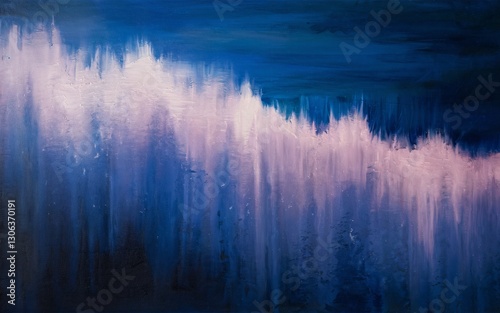 Abstract painting of dark blue and mauve streaks
