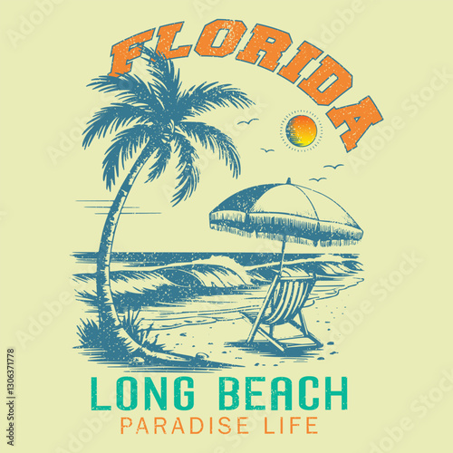 tropical sunset. surf and beach. vintage beach print. tee graphic design. Vintage design. Grunge background. Sport typography, t-shirt graphics, print, poster, Summer vintage graphic print design.