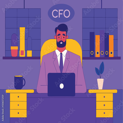 Chief Financial Officer (CFO) Working in Office – Flat Vector Illustration