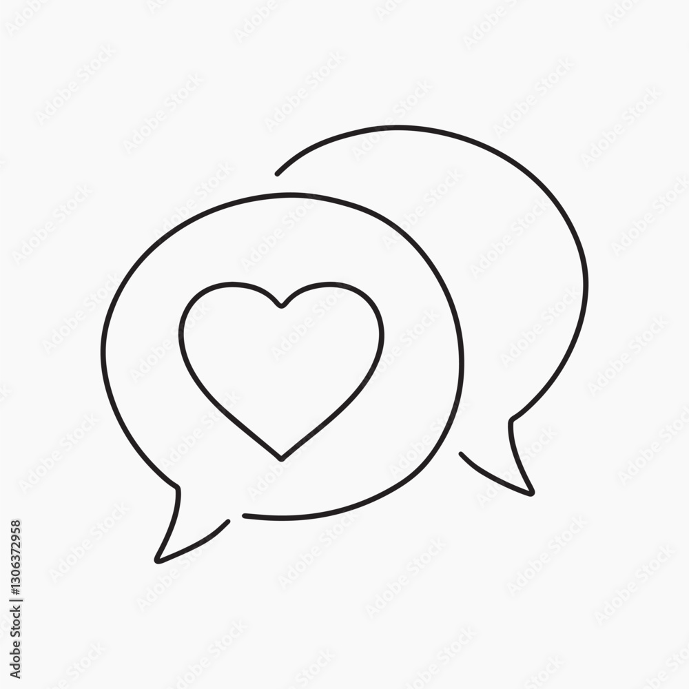 Heart speech bubble, minimal line art illustration vector Heart speech bubble, minimal line art illustration vector