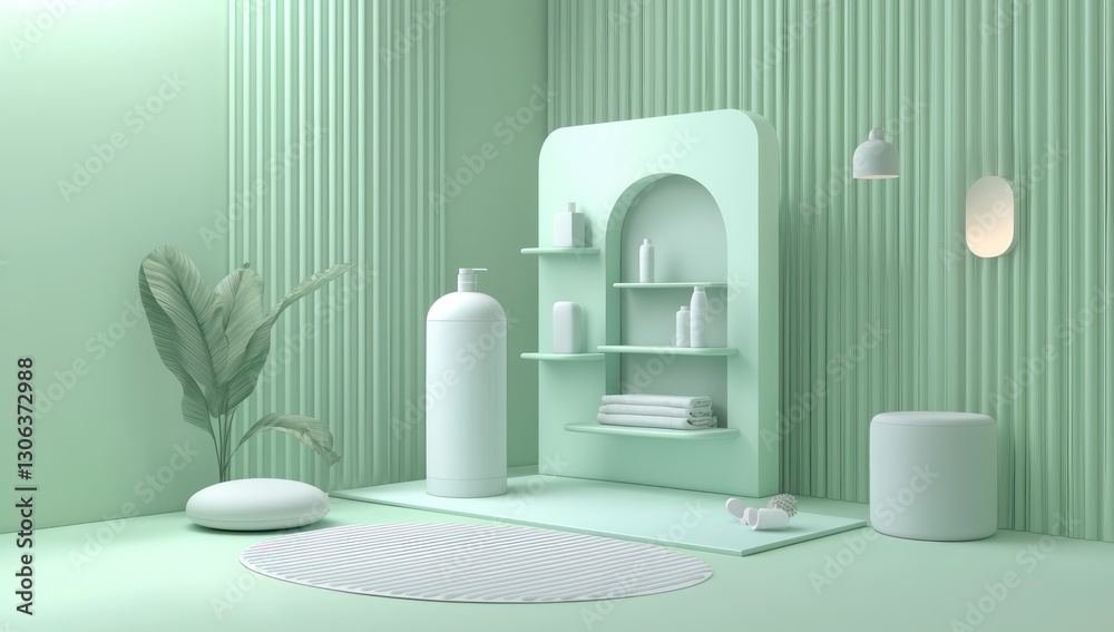 Studio scene with minimal design in mint green, ideal for products. Studio scene with minimal design in mint green, ideal for products.