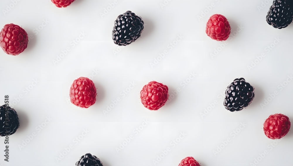 Assorted berries arranged on a white surface Assorted berries arranged on a white surface