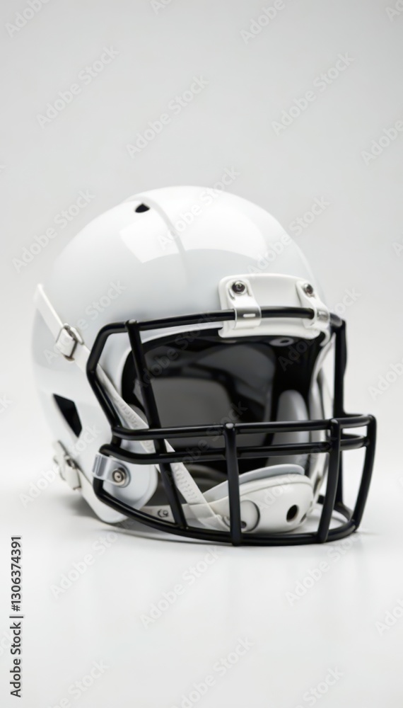 Naklejka premium Modern football helmet, pristine white backdrop, impact, equipment, safety
