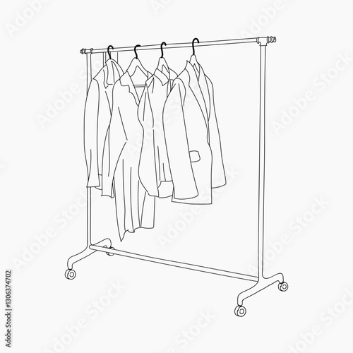 Clothing rack line art illustration vector