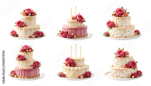 Elegant Three-Tiered Cake with Roses and Candles