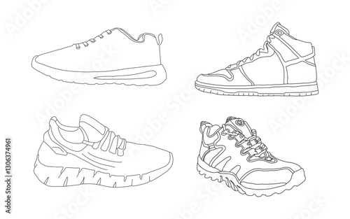 Outline shoes collection, black and white outline shoes set