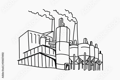 Industrial factory hand drawn illustration vector
