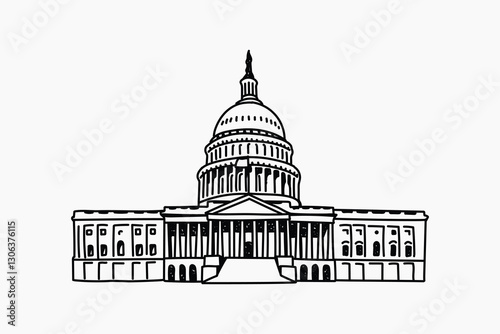 Capitol Building USA hand drawn illustration vector