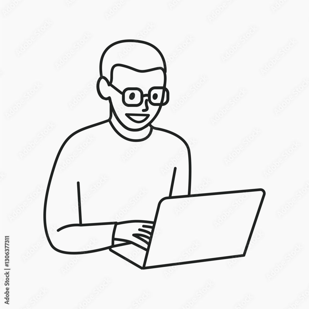 African man using laptop computer flat line collage element vector African man using laptop computer flat line collage element vector