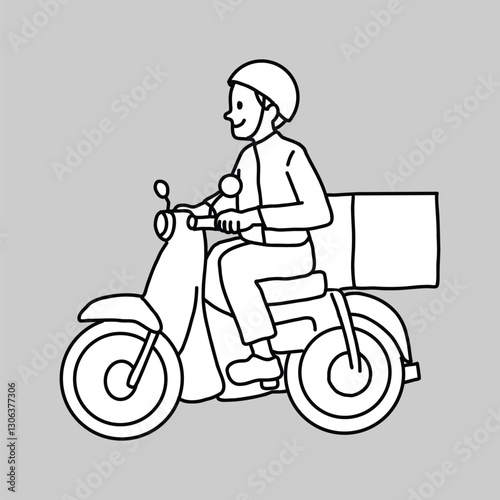 Delivery man on motorcycle flat line collage element vector