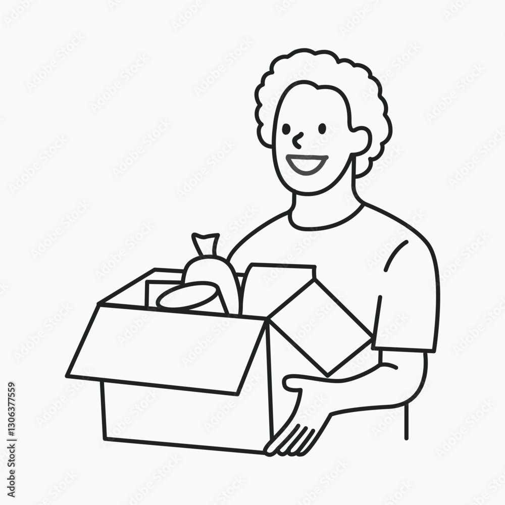 Man holding moving box line drawing vector Man holding moving box line drawing vector