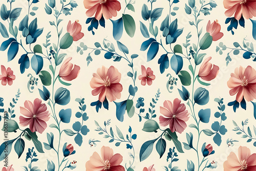 Elegant Seamless Floral Pattern Tileable Design for Fabric & Wallpaper