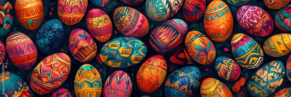 Fototapeta premium Hand-painted eggs with intricate vibrant patterns