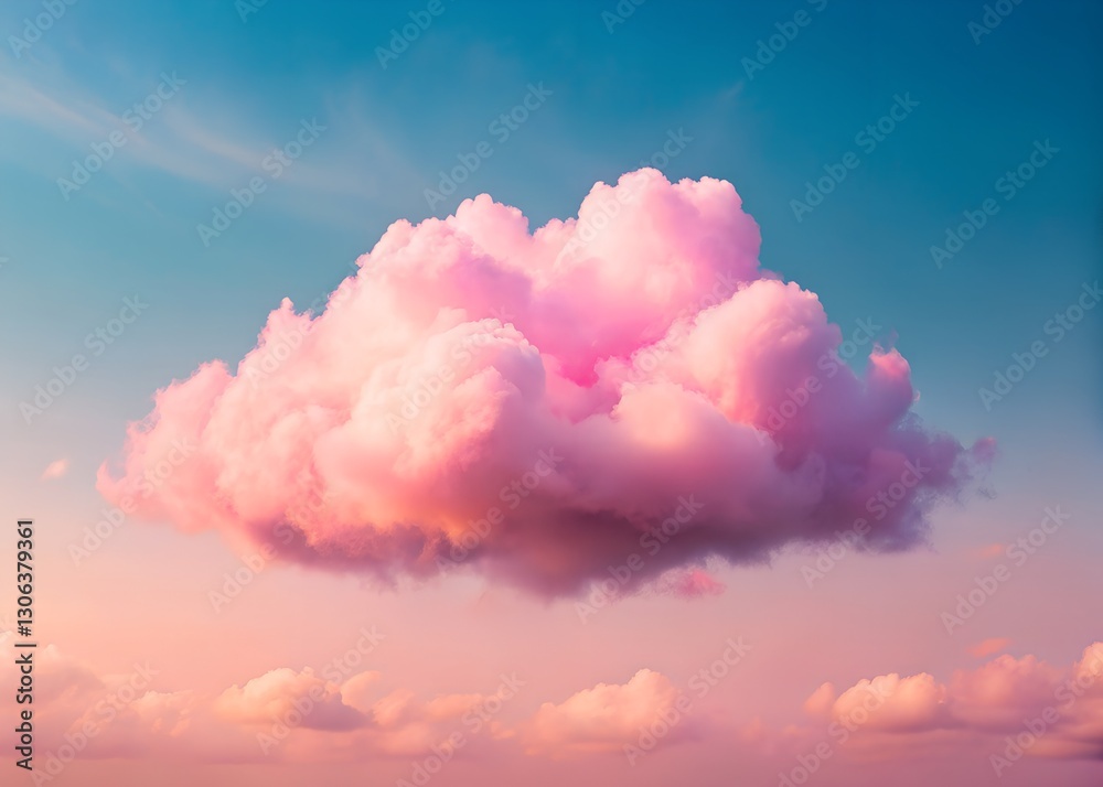 Fototapeta premium Pink Cloud Floating in Pastel Sky