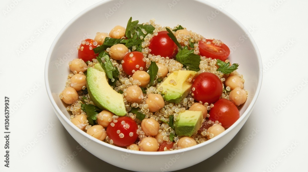 A bowl of quinoa salad with avocado, chickpeas, and cherry tomatoes, A bowl of quinoa salad with avocado, chickpeas, and cherry tomatoes,