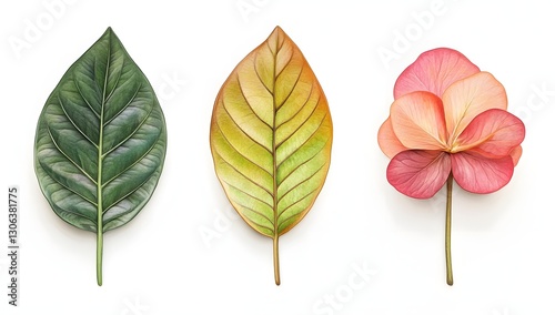 Colorful leaves and flower, isolated, nature design
