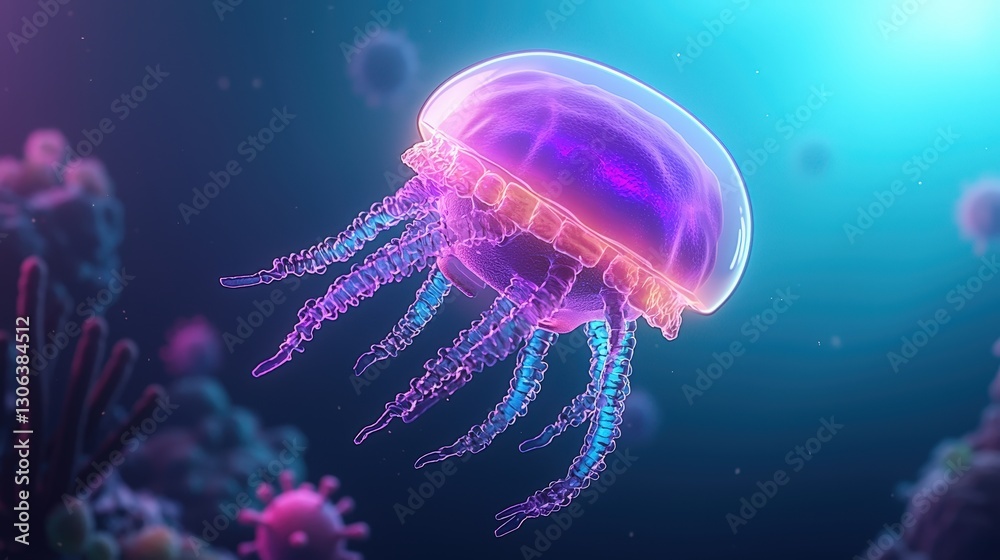 Bioluminescent Jellyfish in Sea