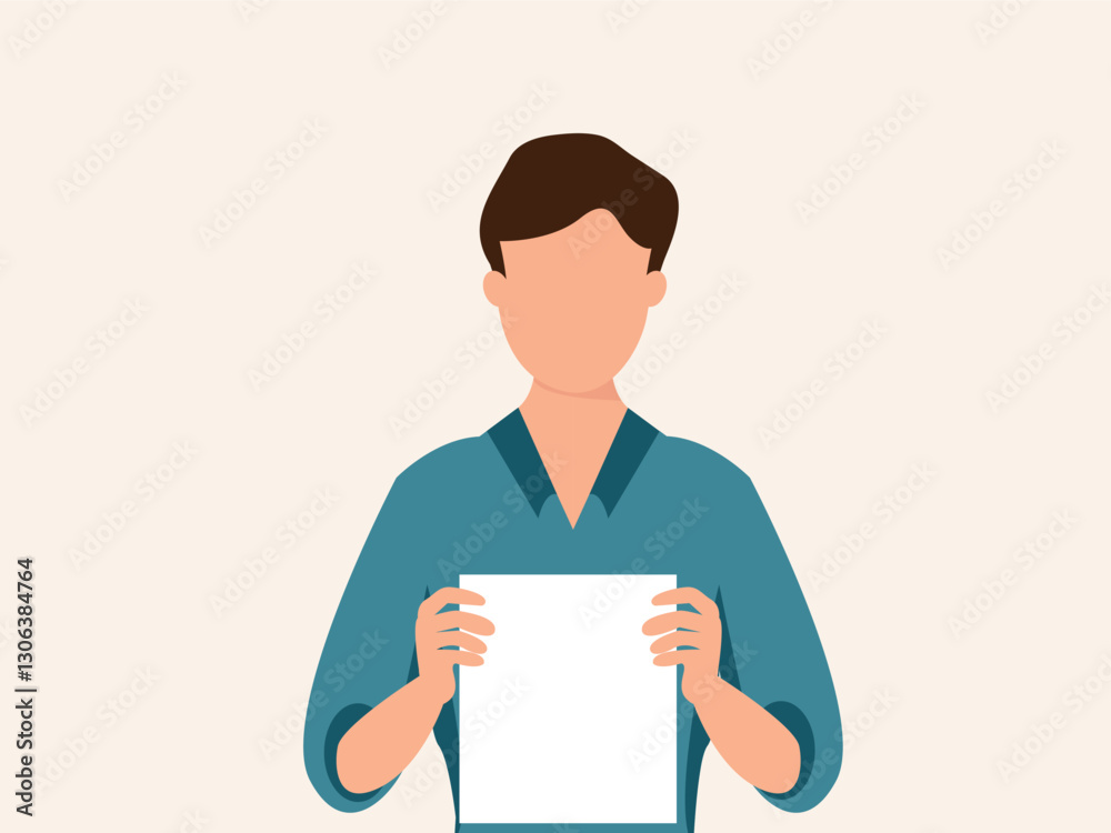 portrait of young men holding empty white paper sheet or showing blank sign poster over isolated background. vector and illustration. portrait of young men holding empty white paper sheet or showing blank sign poster over isolated background. vector and illustration.