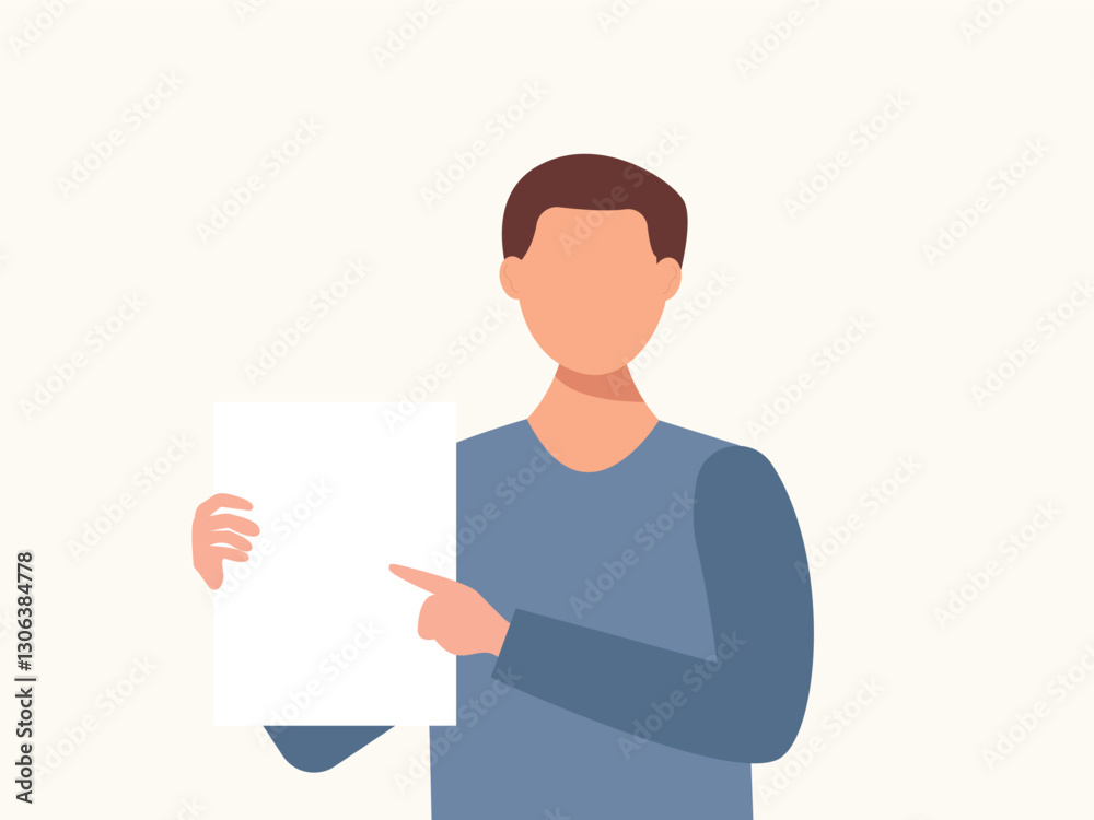 portrait of young men holding empty white paper sheet or showing blank sign poster over isolated background. vector and illustration. portrait of young men holding empty white paper sheet or showing blank sign poster over isolated background. vector and illustration.