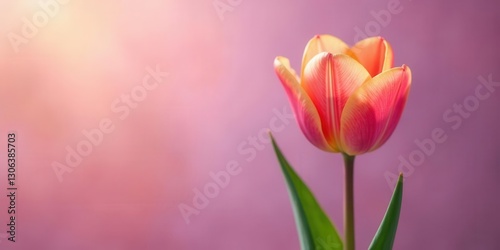 A Single Vibrant Tulip Blossom in Soft Light Against a Muted Background, a Symbol of Spring's Arrival and the Promise of New Beginnings
