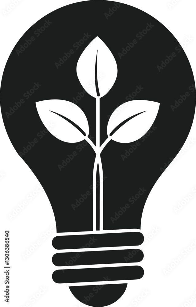 Eco Light Bulb with Plant Growth - Sustainable Energy and Green Innovation Silhouette Vector Eco Light Bulb with Plant Growth - Sustainable Energy and Green Innovation Silhouette Vector