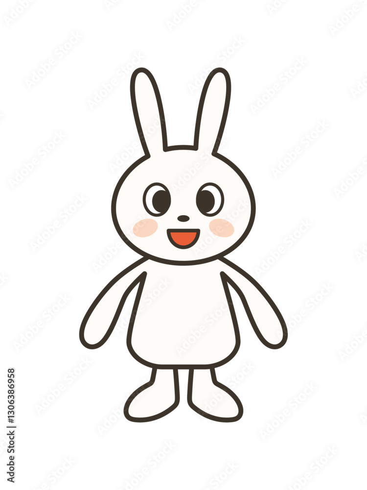 正面を向いて笑うかわいいうさぎの全身イラスト 正面を向いて笑うかわいいうさぎの全身イラスト