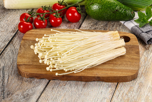 Raw enoki mushroom for cooking photo