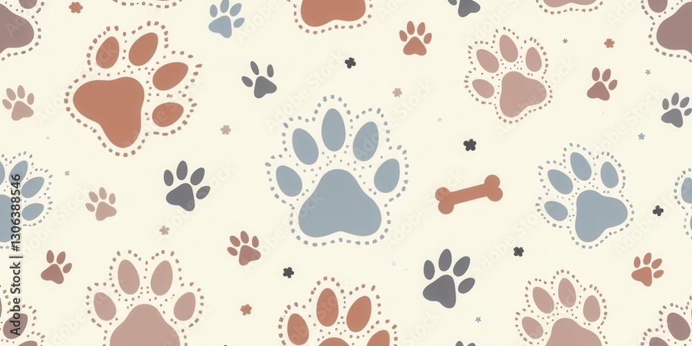 Fototapeta premium Charming Pastel Paw Prints and Bone Pattern Design for Fabric, Wallpaper, or Wrapping Paper
