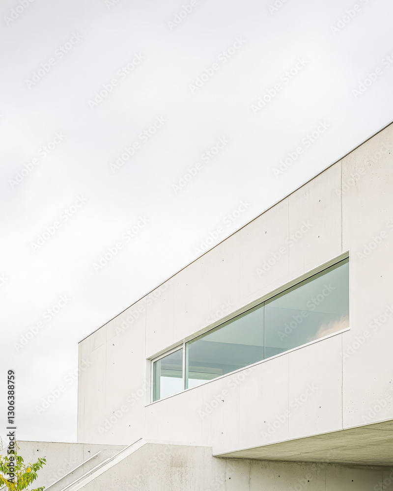 Modern architectural design featuring a minimalist white concrete building in cloudy weather Modern architectural design featuring a minimalist white concrete building in cloudy weather