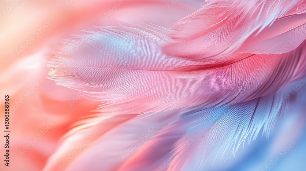 Soft pink and blue feather close-up with gentle light Soft pink and blue feather close-up with gentle light