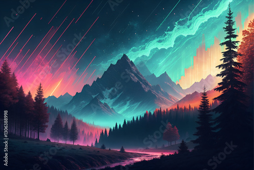 Abstract background with glitch art effects, distorted shapes, pixelated textures and bright colors, giving it a sense of chaos and digital energy.