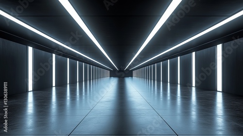 Illuminated Long Hallway with Warm Light Streaming from the Ceiling Creating an Inviting Atmosphere