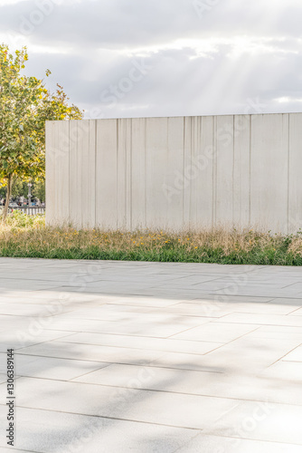 Wallpaper Mural Minimalistic urban setting with grass and a reflective concrete wall during daylight Torontodigital.ca