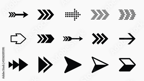Collection of black arrow icons in various styles and directions for design projects needing directional symbols. Collection of black arrow icons and symbols. Various of simple black arrows icons
