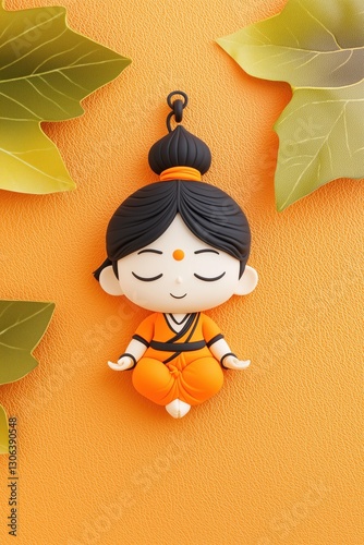 Cute 3D Cartoon Child Durga Charm - Flat Design Illustration