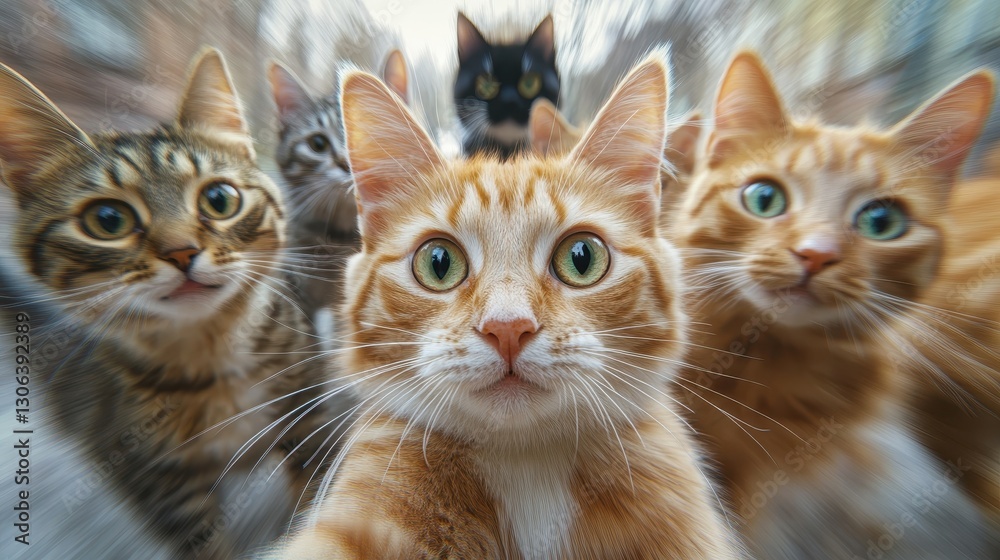 Playful group of cats staring with curiosity Playful group of cats staring with curiosity