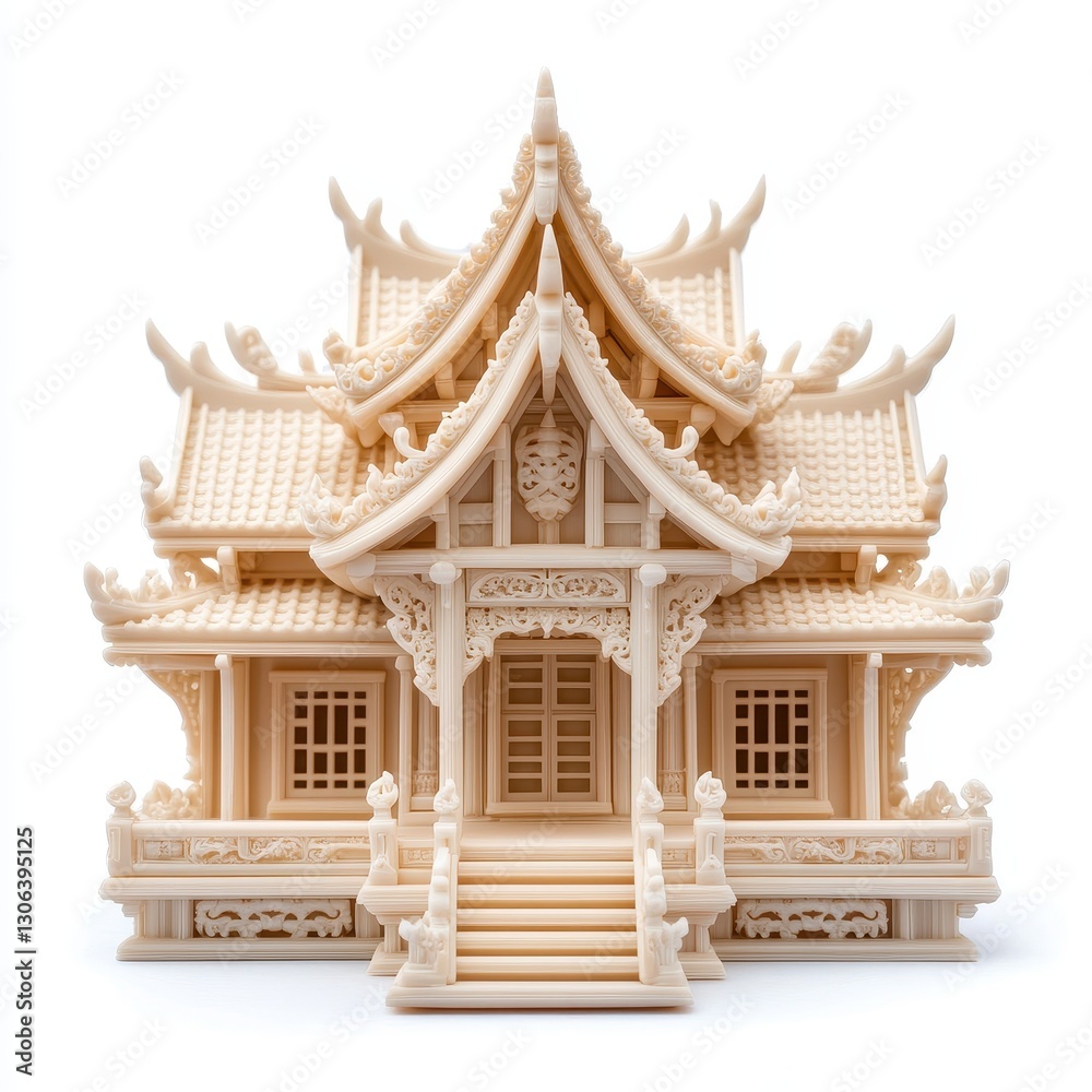 Fototapeta premium A beautifully crafted miniature house featuring intricate architectural details and an elegant design, showcasing traditional elements in a stunning display.