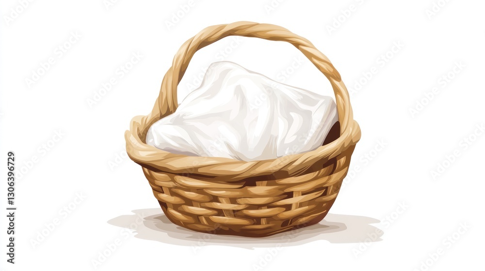 Wicker basket with soft white linen for picnic or storage Wicker basket with soft white linen for picnic or storage