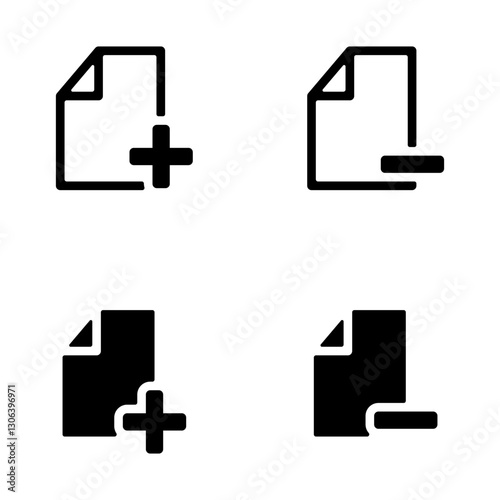 書類とプラスマイナスのアイコンイラストセット