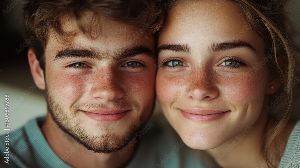 Smiling young caucasian siblings with freckles and green eyes Smiling young caucasian siblings with freckles and green eyes