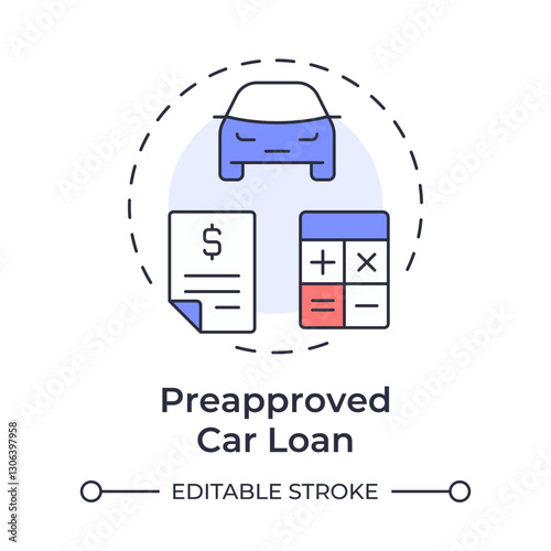 Preapproved car loan multi color concept icon. Debt calculation, credit. Buying vehicle. Round shape line illustration. Abstract idea. Graphic design. Easy to use in infographic, presentation