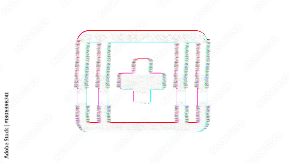 Icon first aid is distorted. Glitch. Noise, chromatic aberration, geometric distortion Icon first aid is distorted. Glitch. Noise, chromatic aberration, geometric distortion