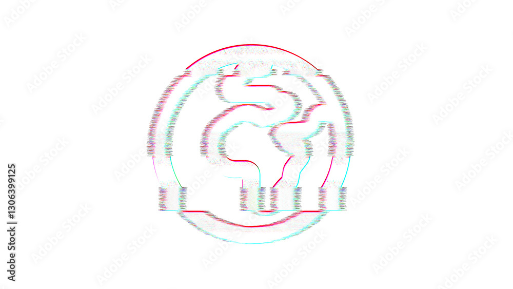 Icon globe africa is distorted. Glitch. Noise, chromatic aberration, geometric distortion Icon globe africa is distorted. Glitch. Noise, chromatic aberration, geometric distortion