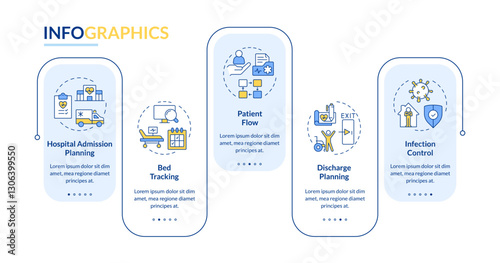 Hospital bed management rectangle infographic vector. Patient care system. Healthcare industry. Data visualization with 5 steps. Editable rectangular options chart. Lato-Bold, Regular fonts used