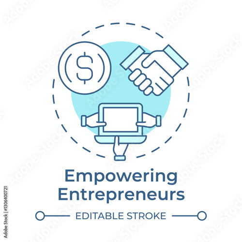 Empowering entrepreneurs soft blue concept icon. Business low barrier entry. Benefit of sharing economy. Round shape line illustration. Abstract idea. Graphic design. Easy to use in infographic
