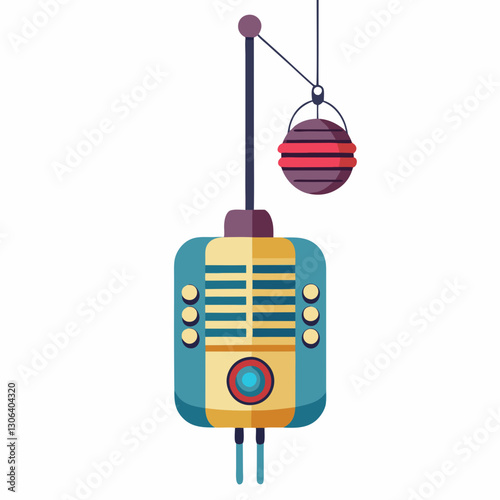 suspended microphone with vintage radio